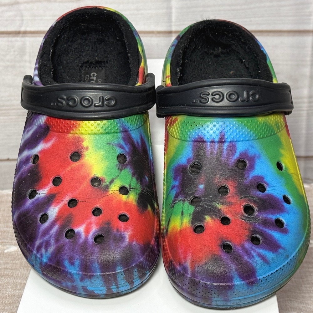 Crocs Classic Lined Tie Dye Clogs Multi Color Mens 5 Womens 7 with Charms S-48